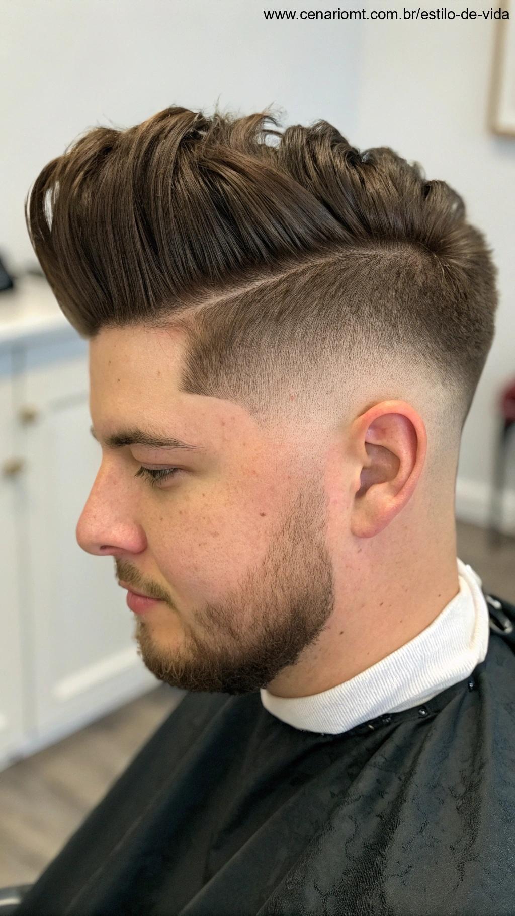 Visual masculino com corte desconectado e volume no topo