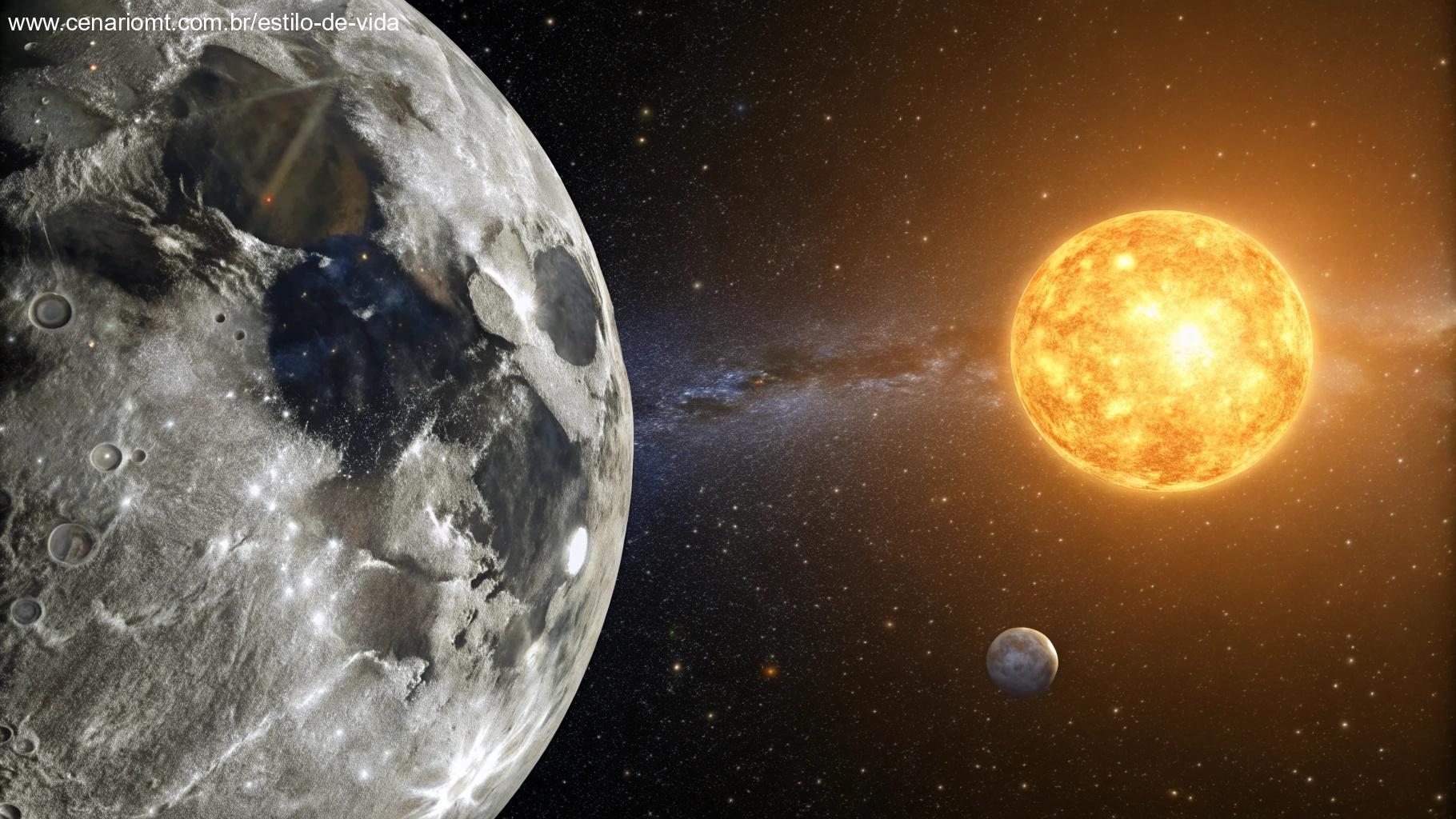 Representação espacial da distância entre lua e sol