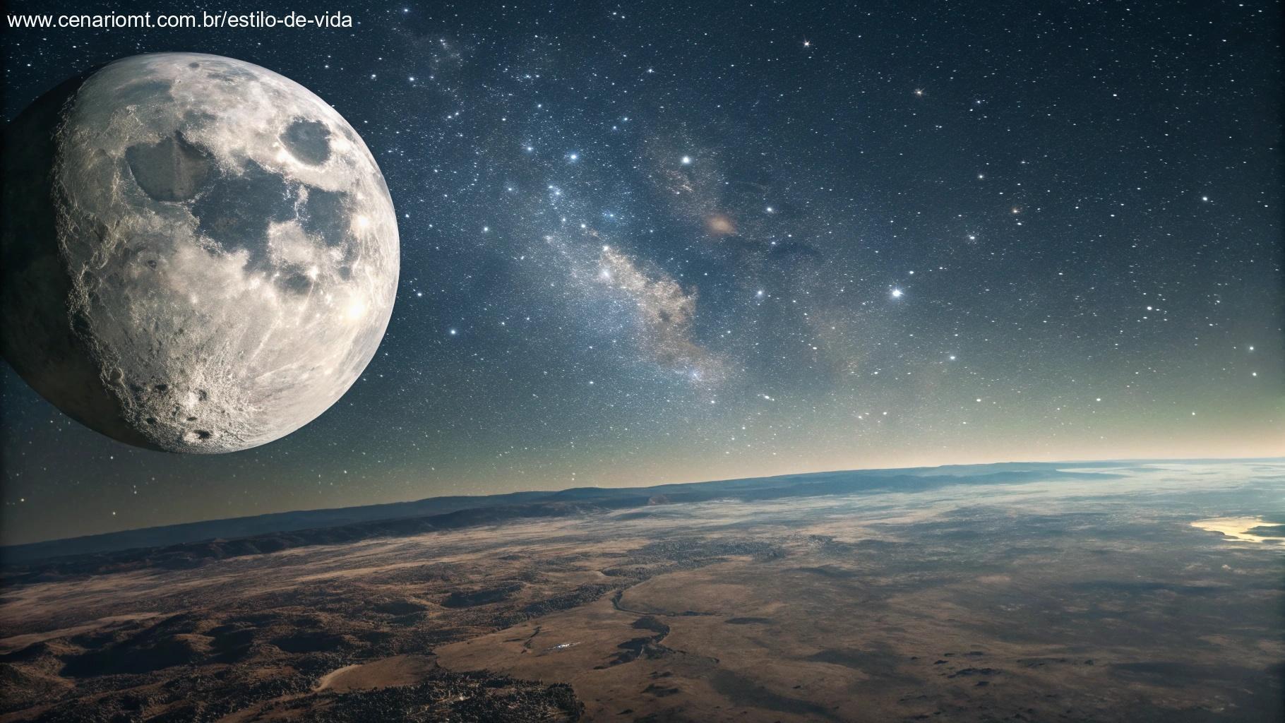 Visual da lua mostrando sua distância da Terra