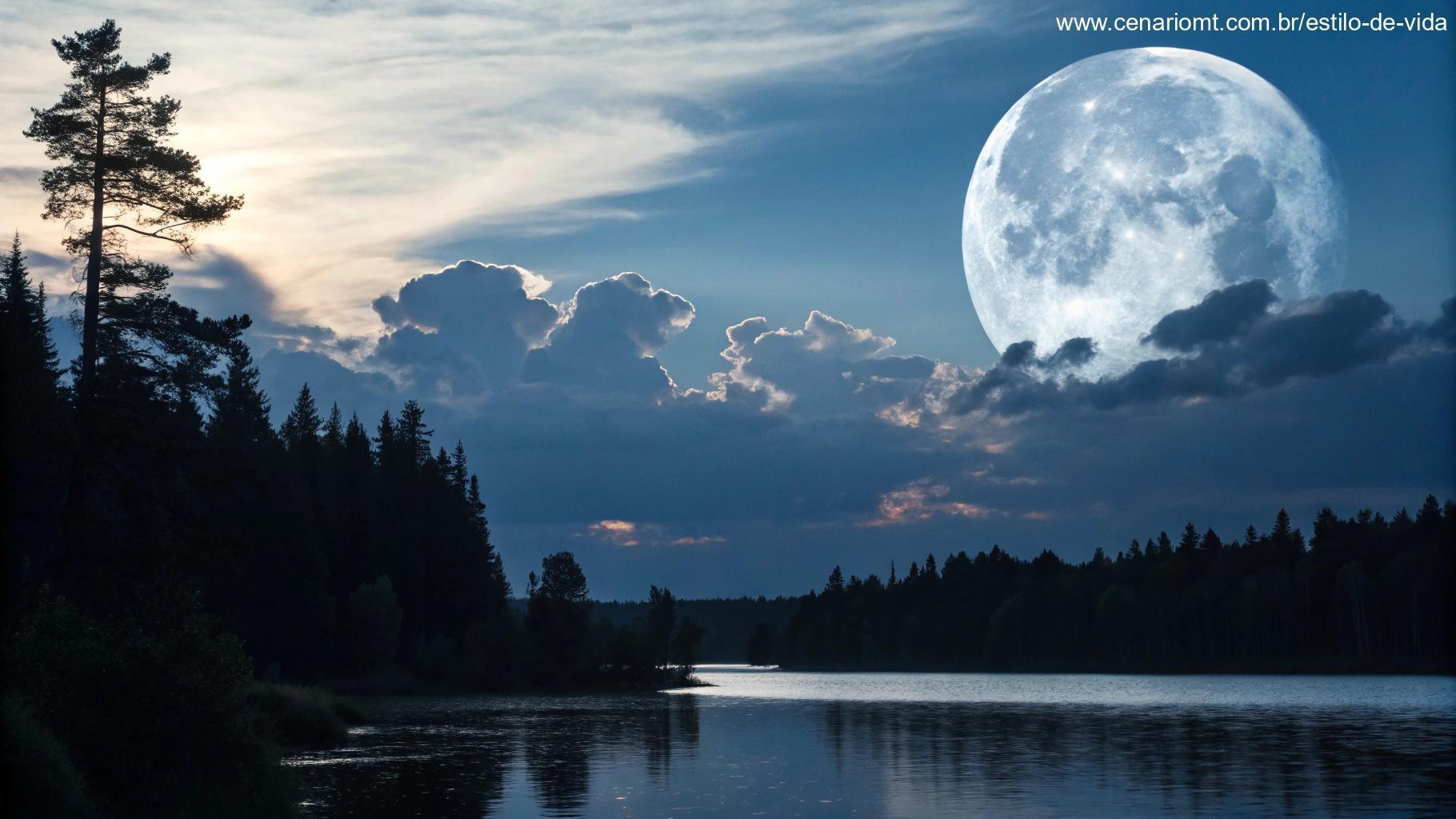 Comportamento da Lua nesta segunda-feira com céu calmo e paisagem natural
