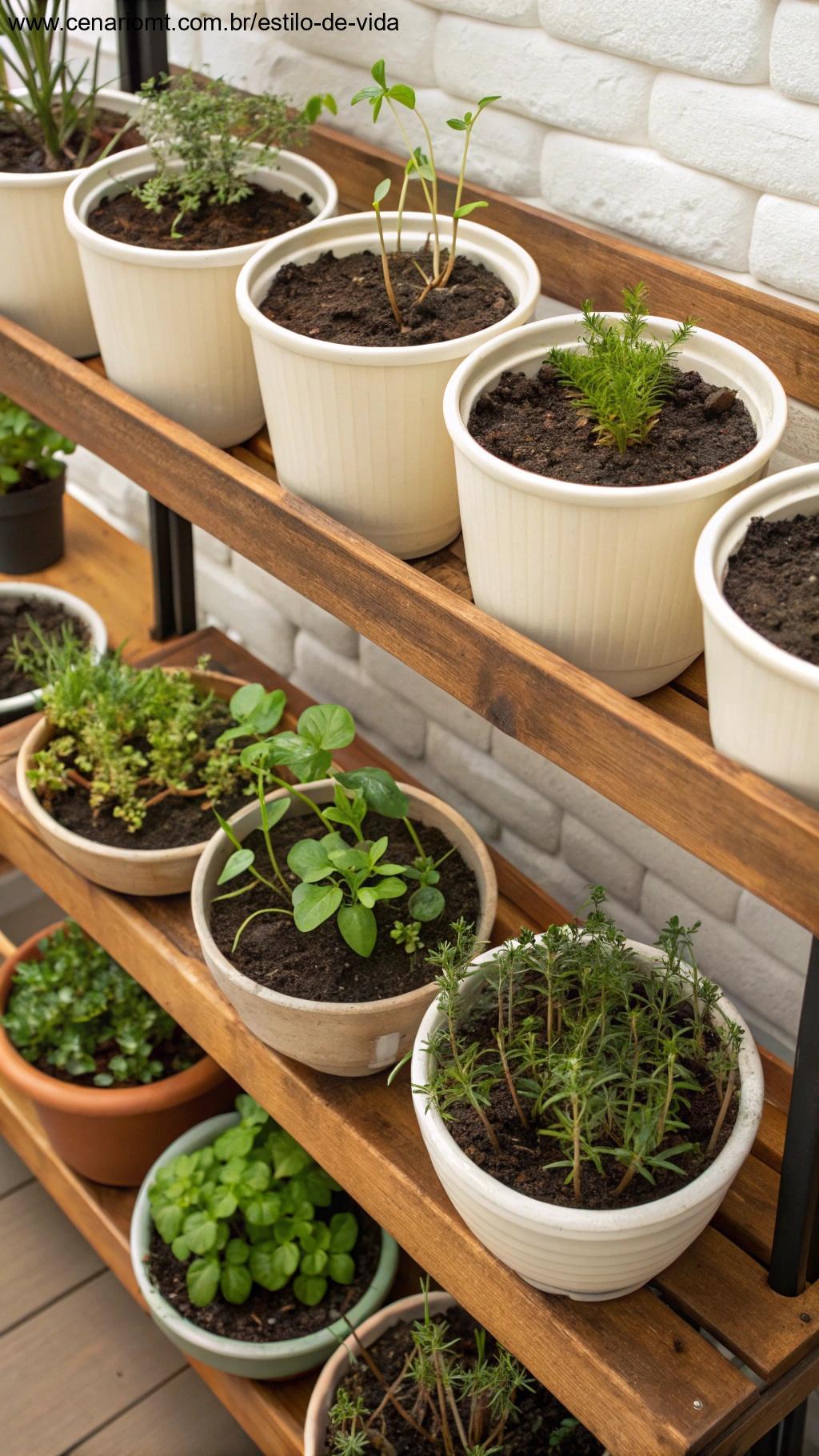 vasos de diferentes profundidades com plantas