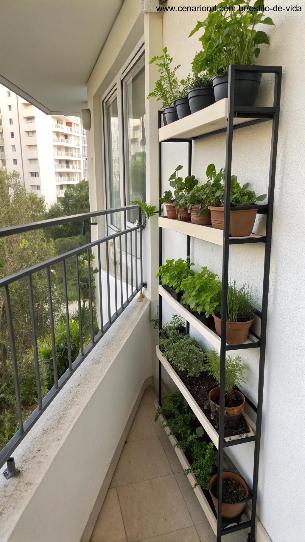 Estantes estreitas adaptadas como suporte para plantas
