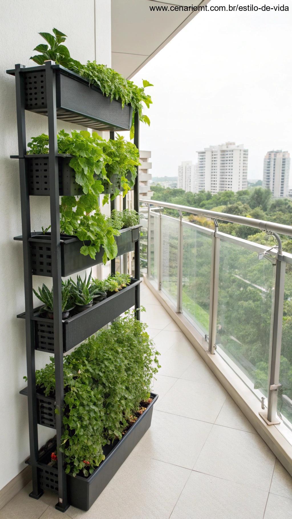 Estruturas modulares práticas em varanda com jardim vertical