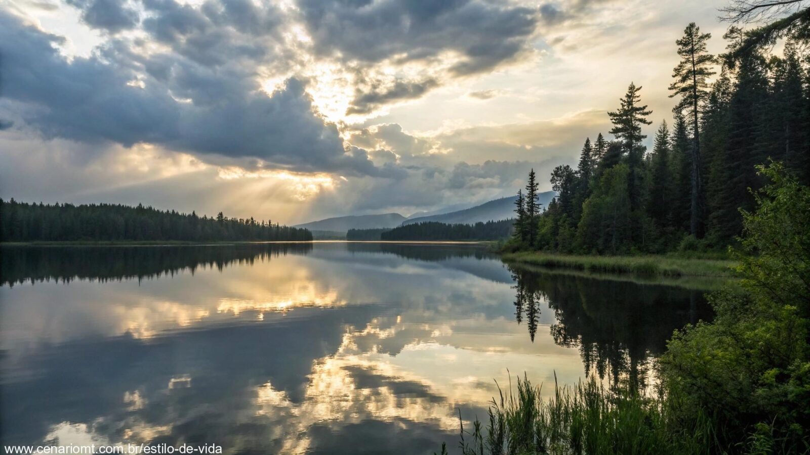 Imagem serena refletindo sobre o Evangelho do Dia, com uma paisagem tranquila e luz suave.