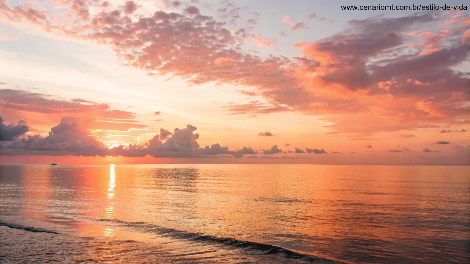 Um belo amanhecer sobre um oceano calmo, simbolizando novos começos e o poder das mensagens de esperança e amor.
