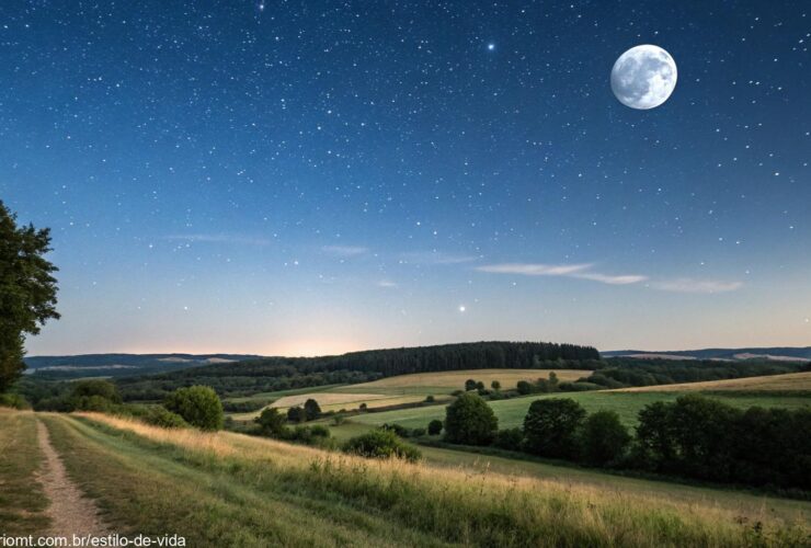 Céu noturno com a Lua Gibosa Minguante visível neste sábado, 19 de abril de 2025