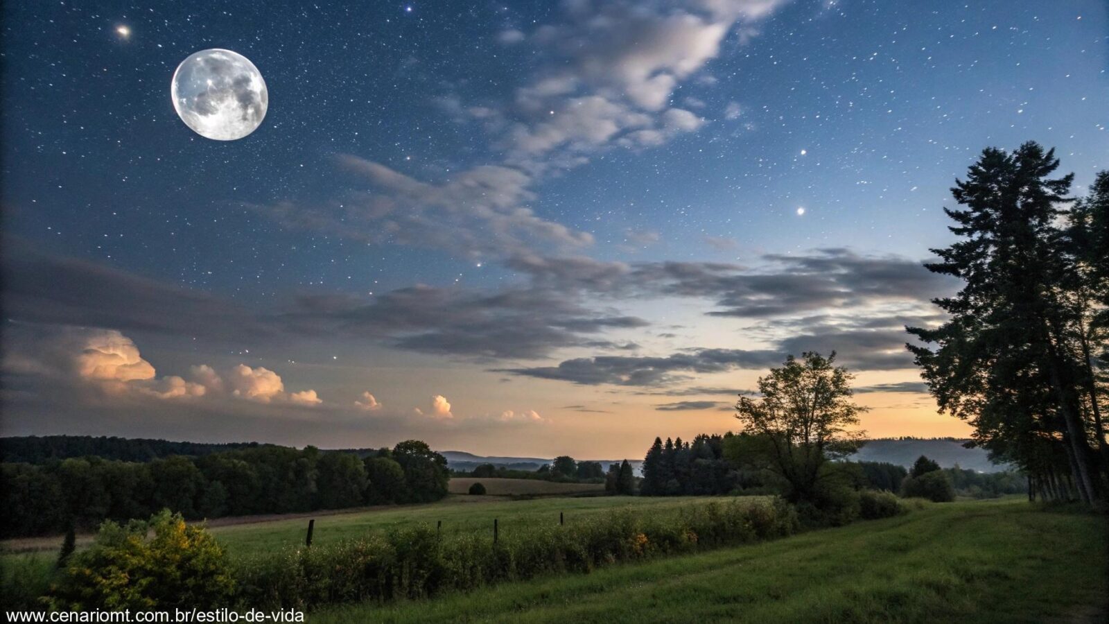 Fase da Lua hoje segunda-feira 21/04/2025 com céu noturno sereno e lua visível