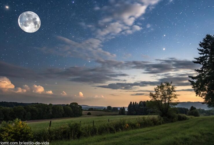 Fase da Lua hoje segunda-feira 21/04/2025 com céu noturno sereno e lua visível