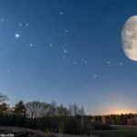 Céu noturno com a fase da lua visível nesta sexta-feira, 18 de abril de 2025