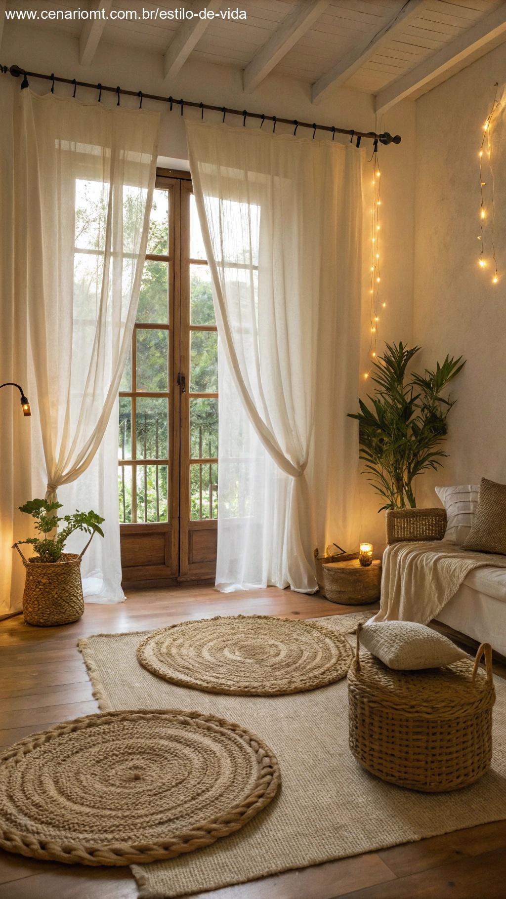 Tapetes e cortinas feitas com fibras naturais