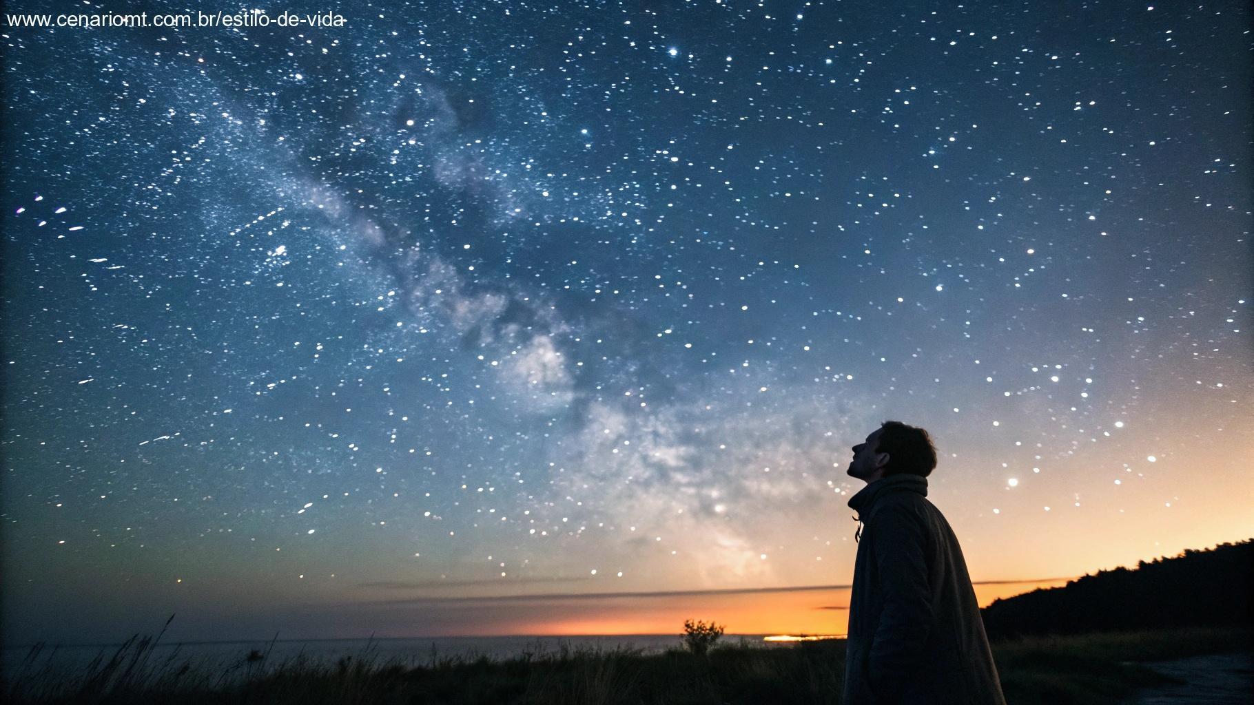 Céu da noite serena com pessoa contemplando simbolizando esperança