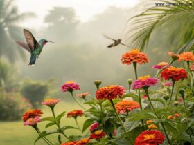 Flores que atraem beija-flores e borboletas em um jardim encantador