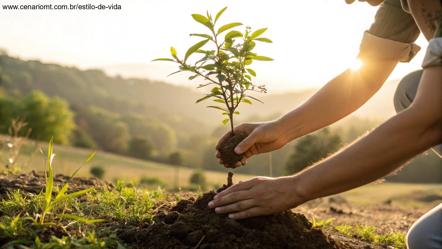 Mãos plantando uma árvore como símbolo de fé em ação