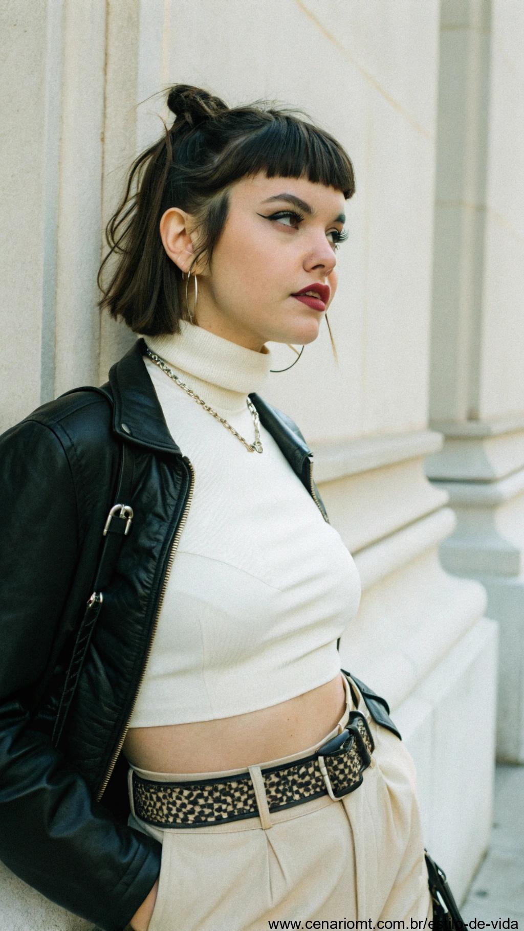 Franja baby bangs em visual ousado