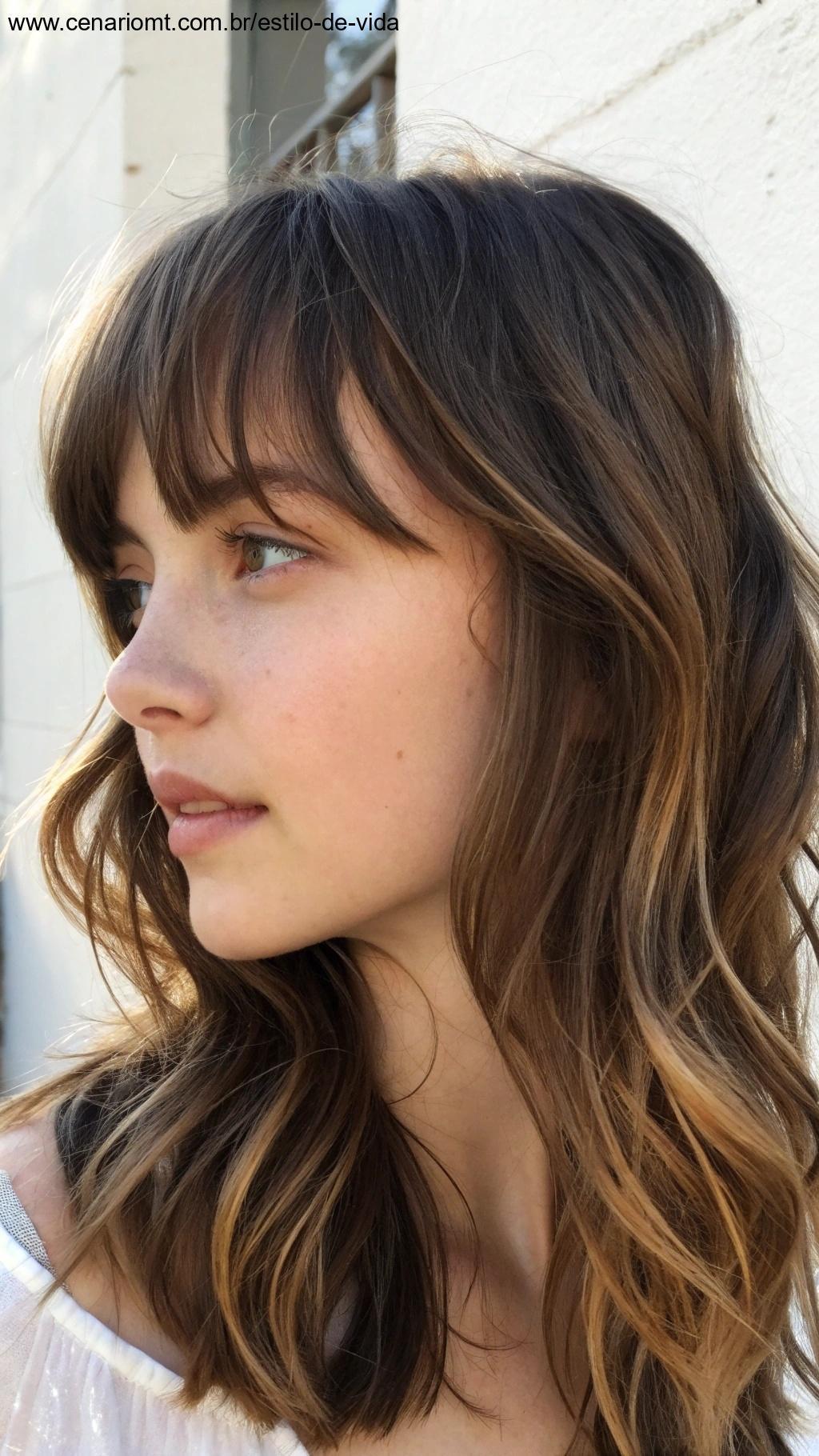 Cabelo com franja cortininha em estilo leve