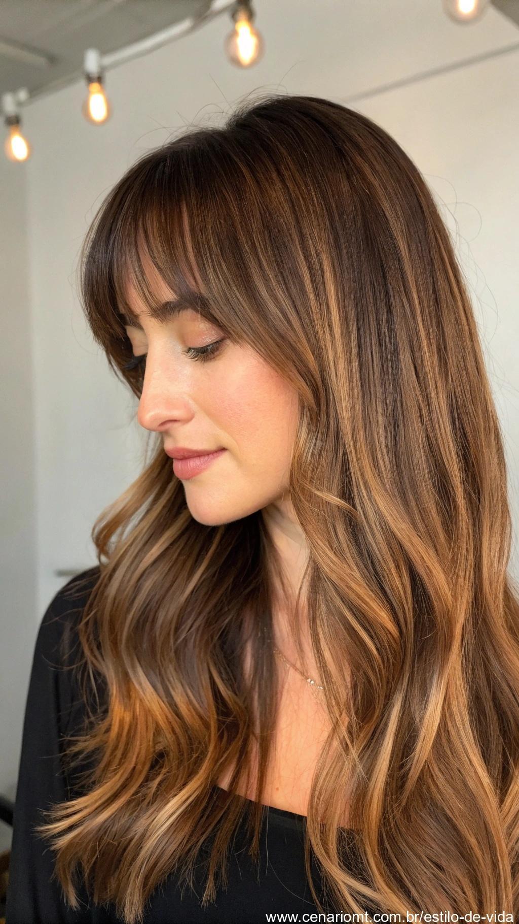 Franja disfarçada com mechas frontais sutis