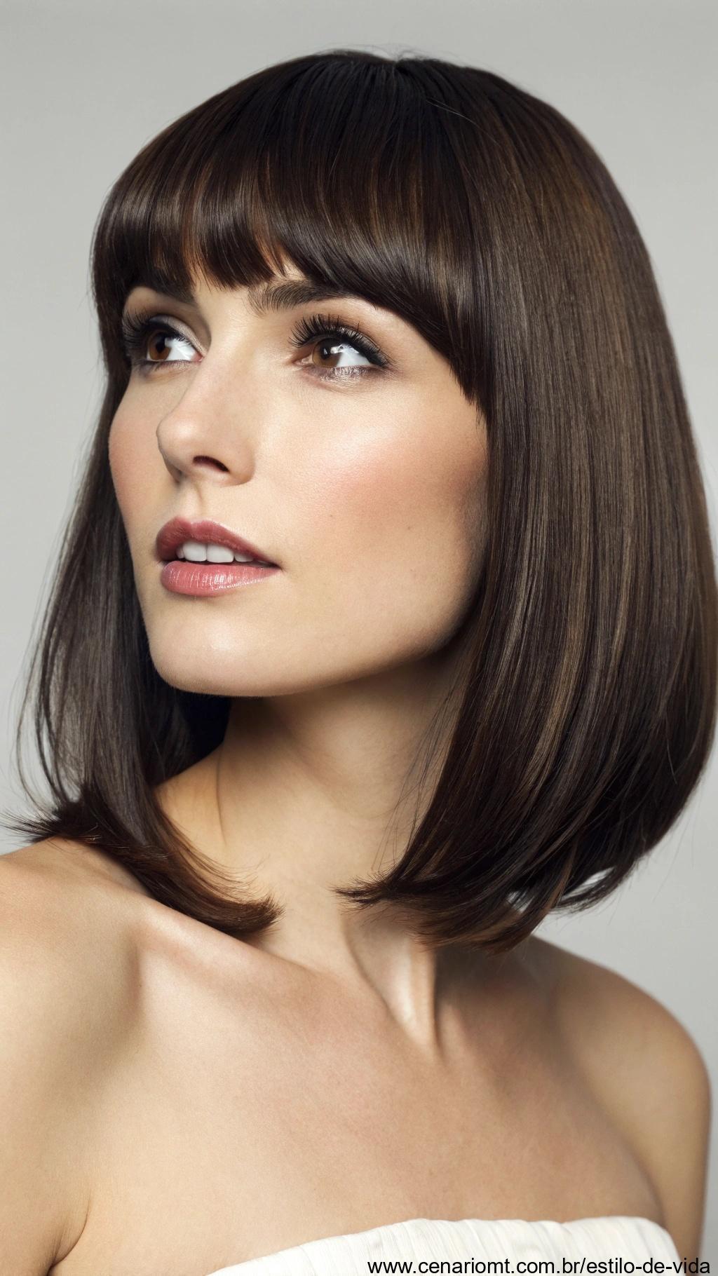 Visual de franja reta clássica em mulher elegante