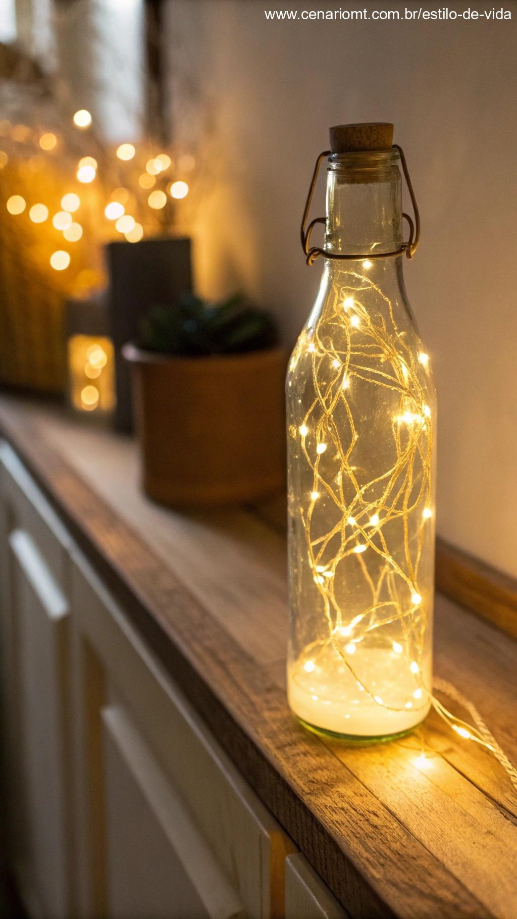 Frasco de suco reutilizado com luzes LED