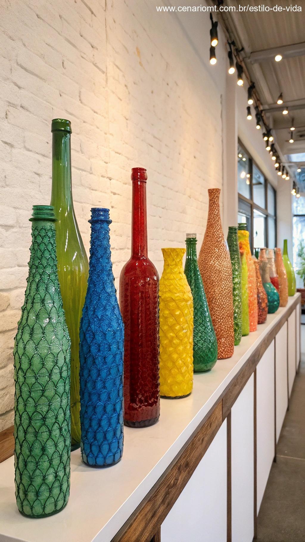 Frascos reciclados usados como objetos de arte