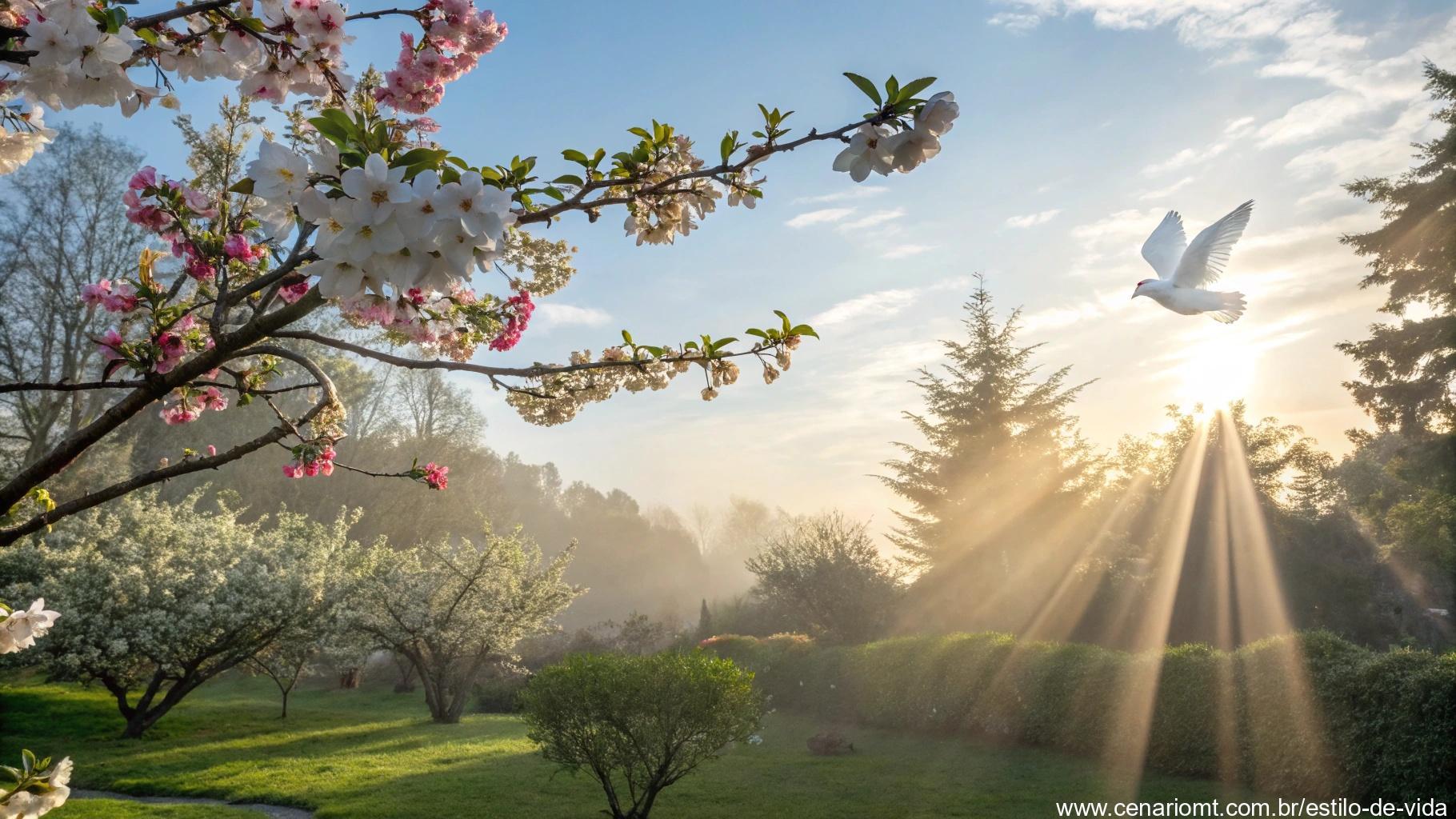 Cenário com flores e luz suave, simbolizando carinho e espiritualidade