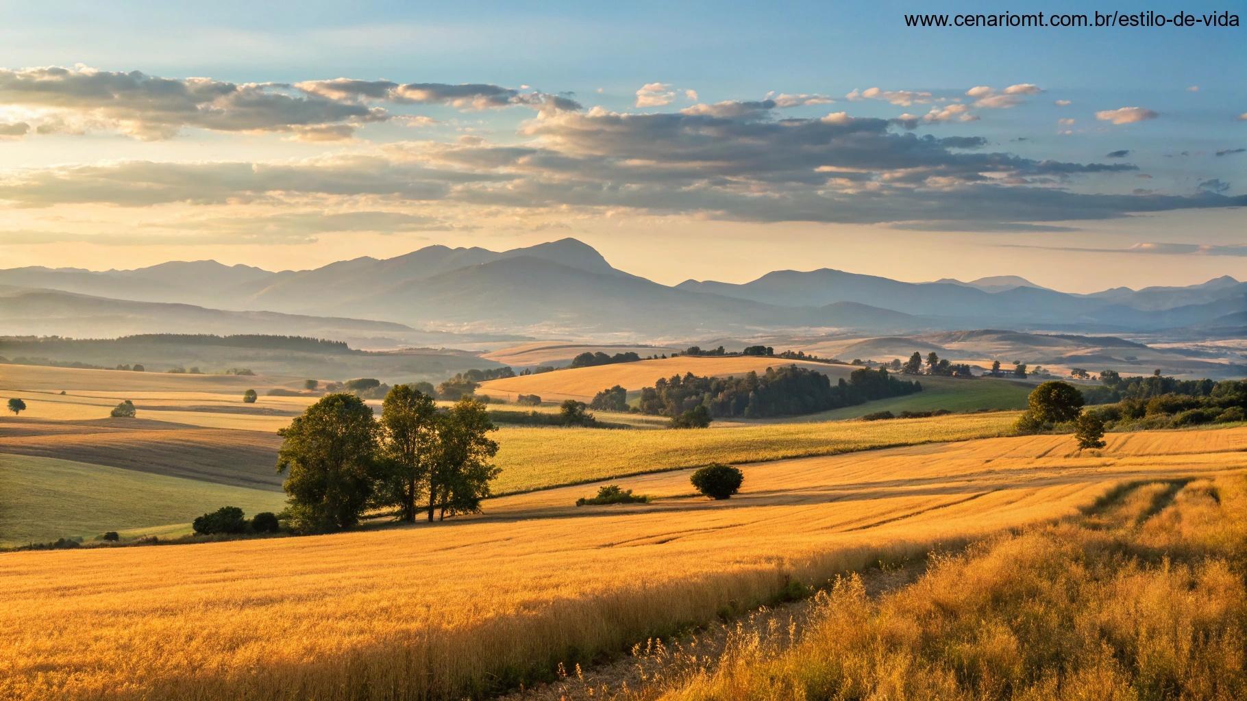 Paisagem serena do nascer do sol em um campo dourado