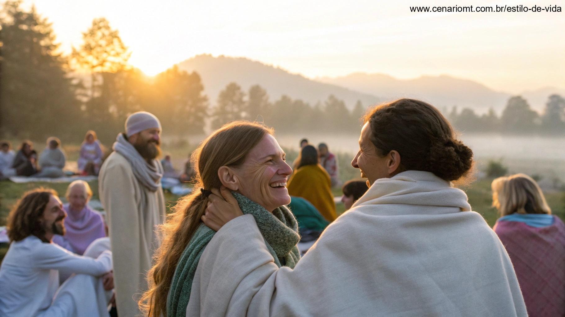 Pessoas reunidas ao nascer do sol em um momento de fé e união