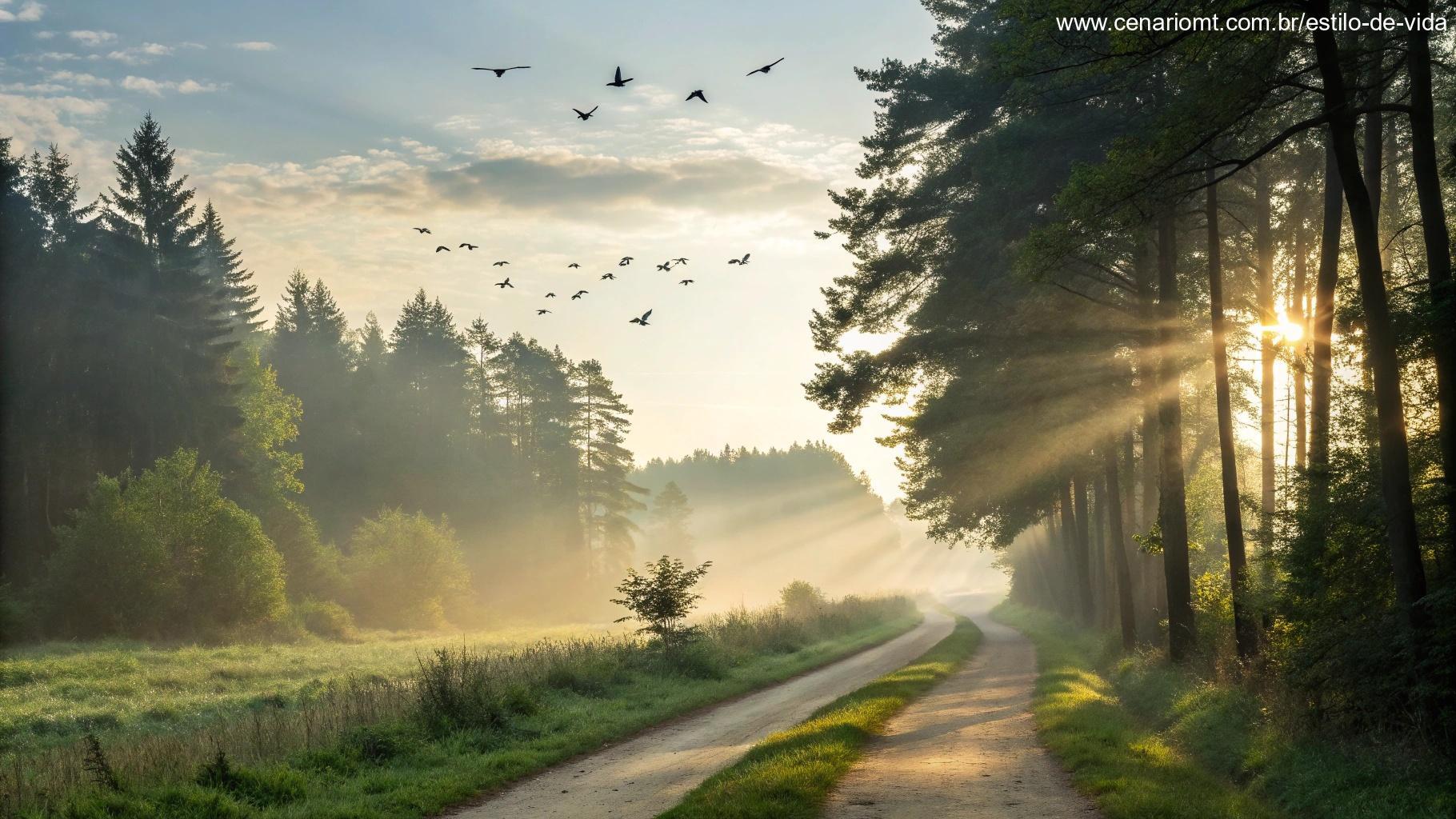 Cenário inspirador com raios de sol na natureza ao amanhecer