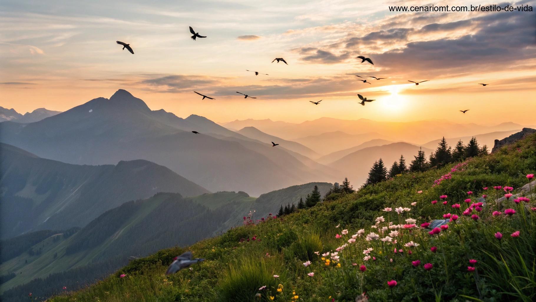 Cena inspiradora de sábado com nascer do sol nas montanhas e natureza calma