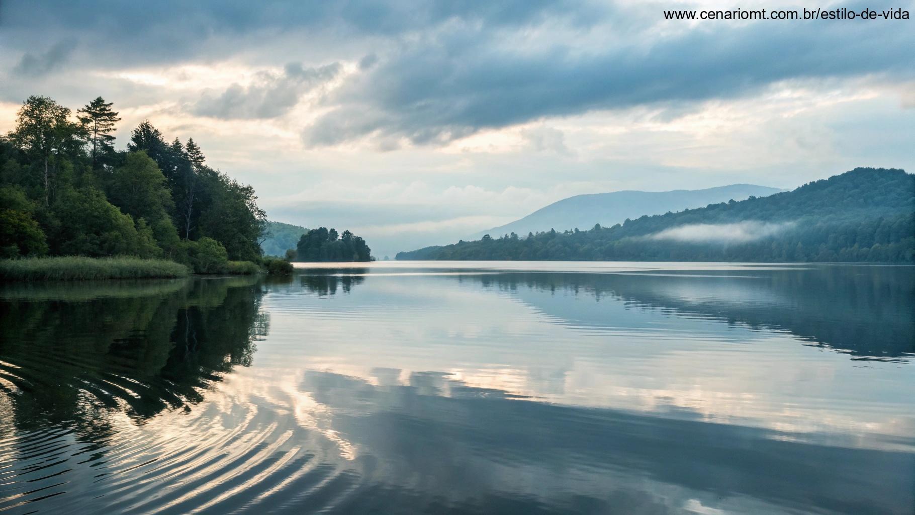 Frases para refletir nesta segunda-feira, com uma paisagem serena e águas tranquilas.