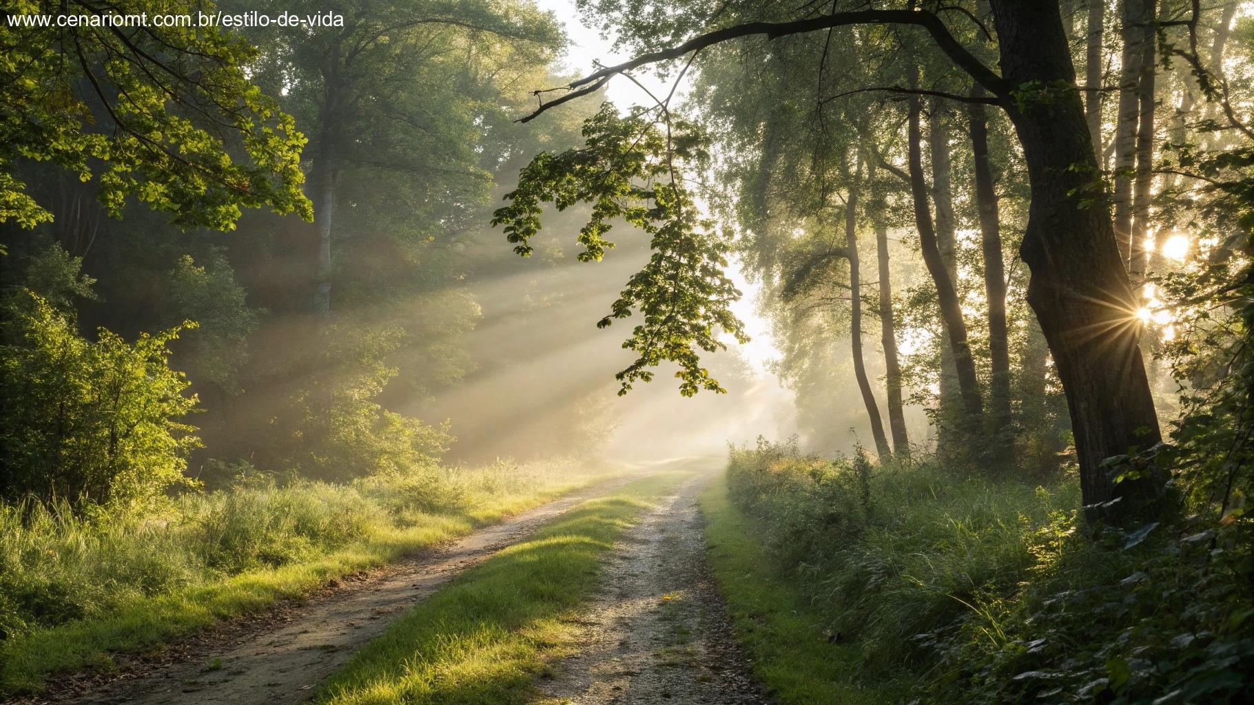 trilha na floresta com luz suave da manhã simbolizando reflexão