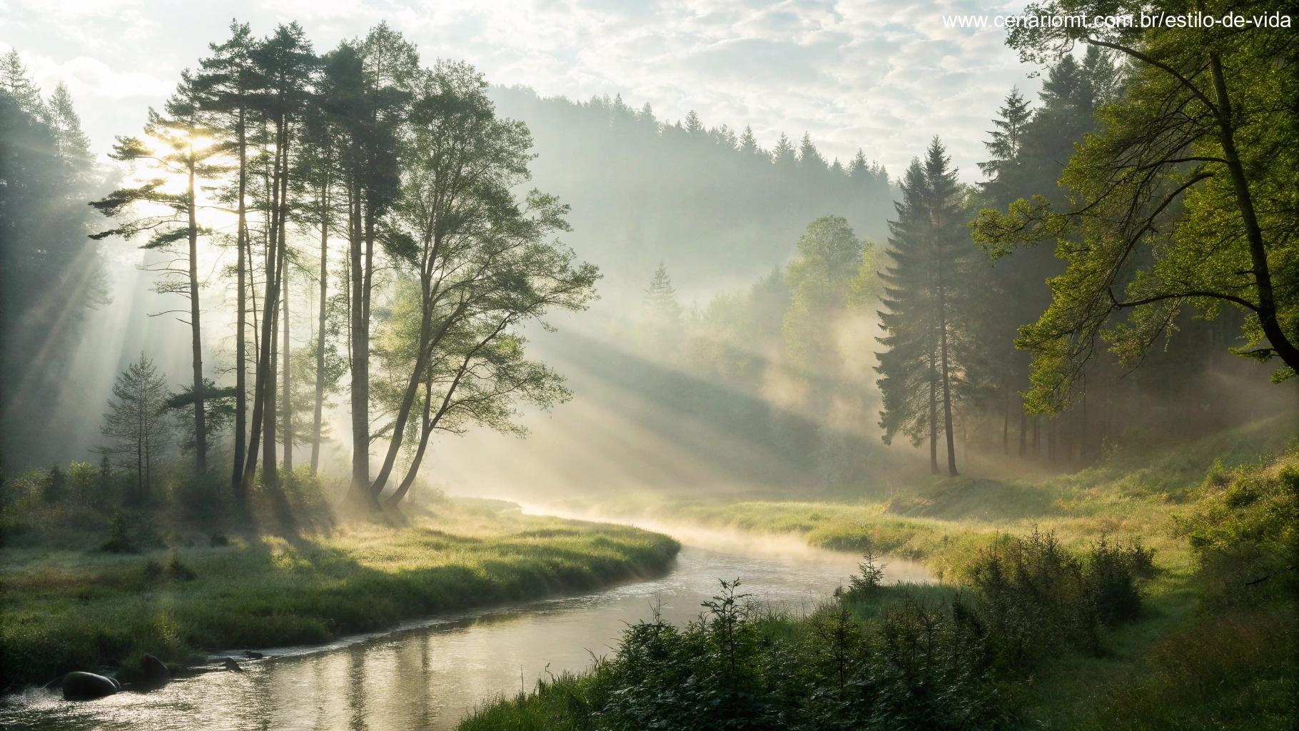 A importância da meditação e oração diária, com imagens serenas da natureza representando paz e conexão com Deus.