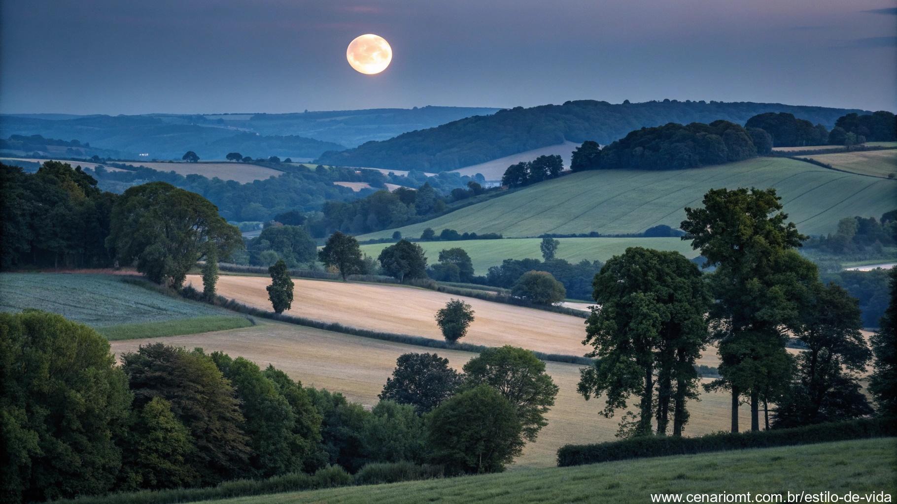 Paisagem rural iluminada pela lua gibosa