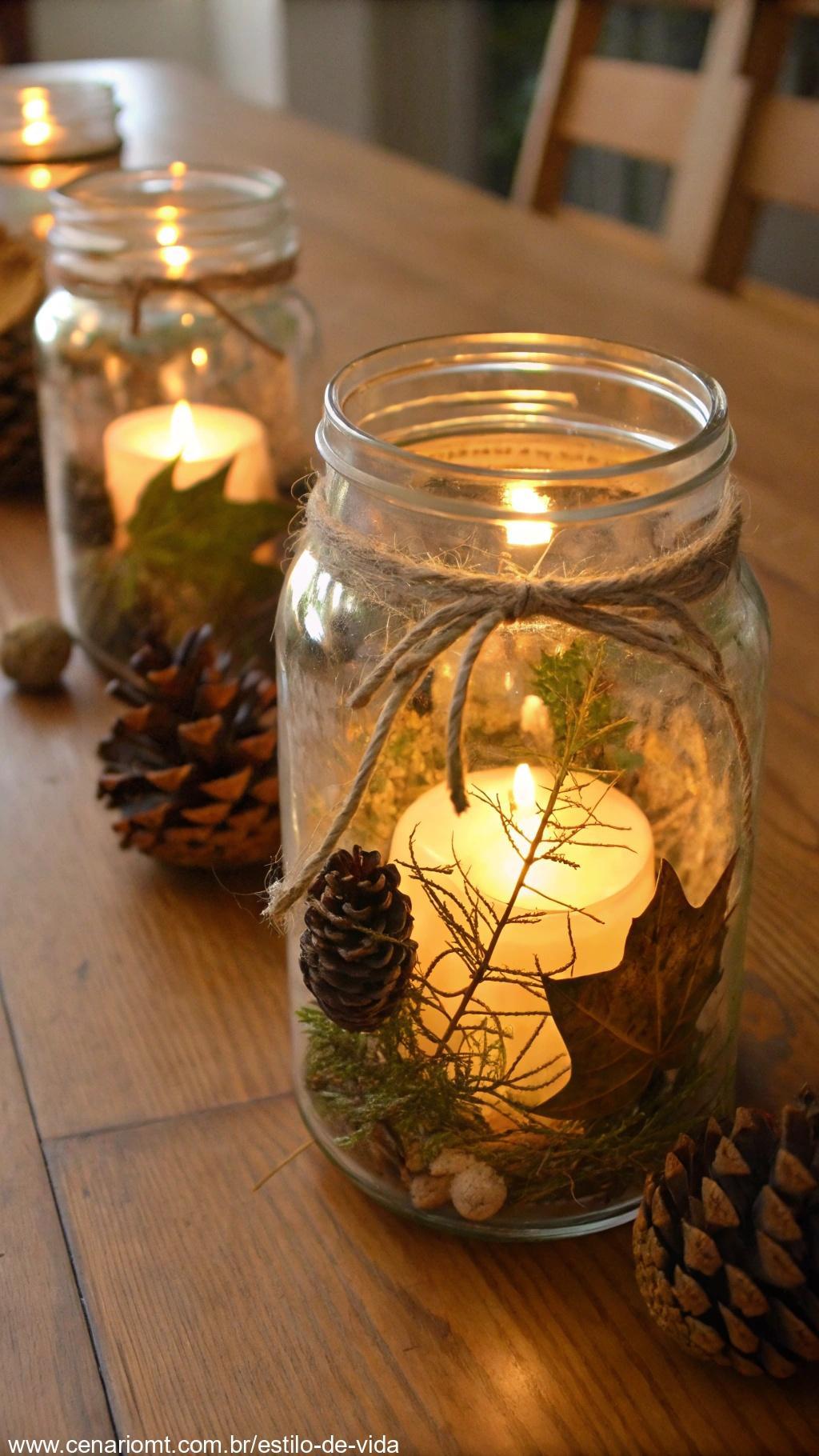 Lanterna com elementos naturais e luz suave