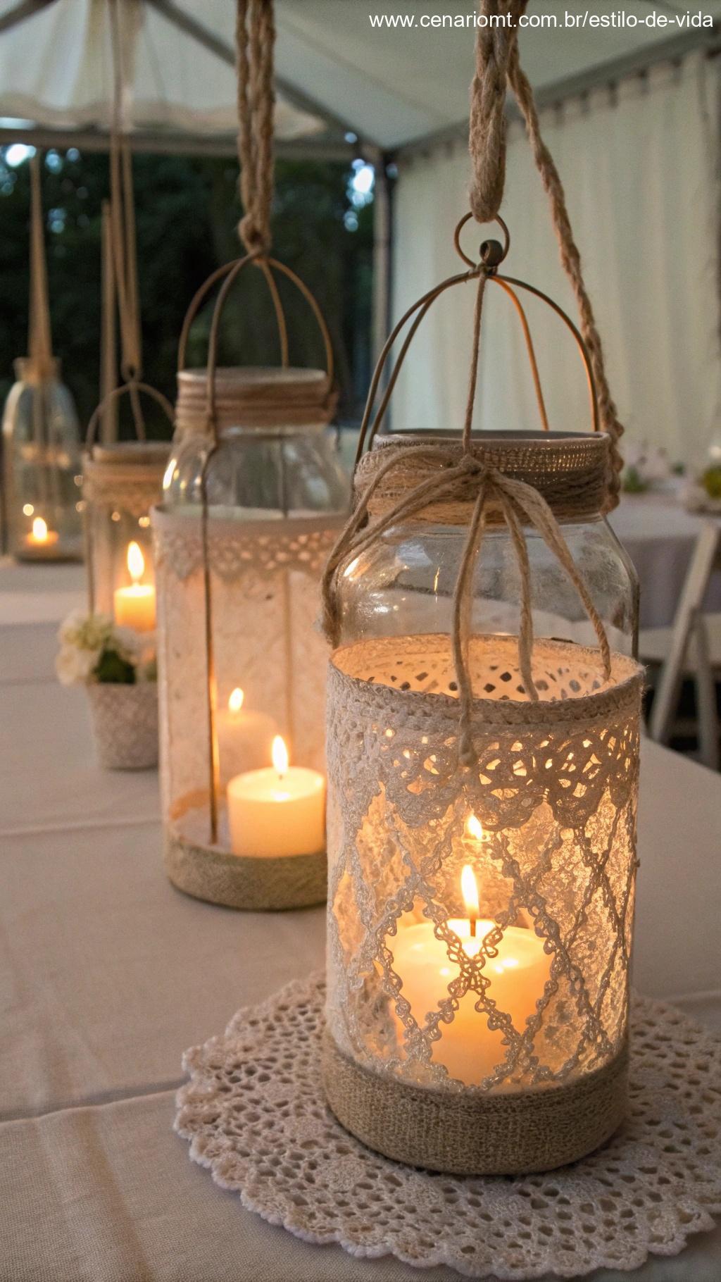 Lanterna decorada com tecido ou renda delicada