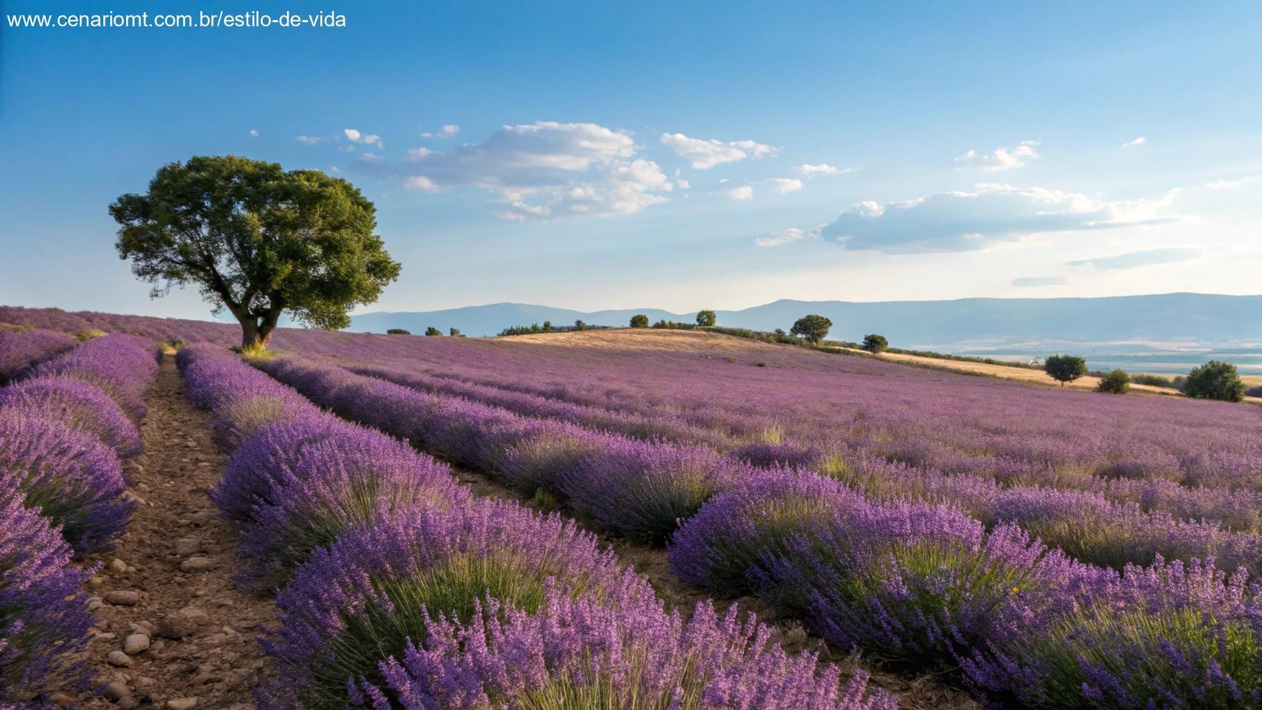 Campo de lavanda florido sob um céu azul