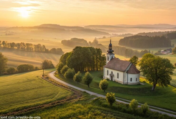 Capela no campo ao amanhecer representando a liturgia do dia com fé e reflexão