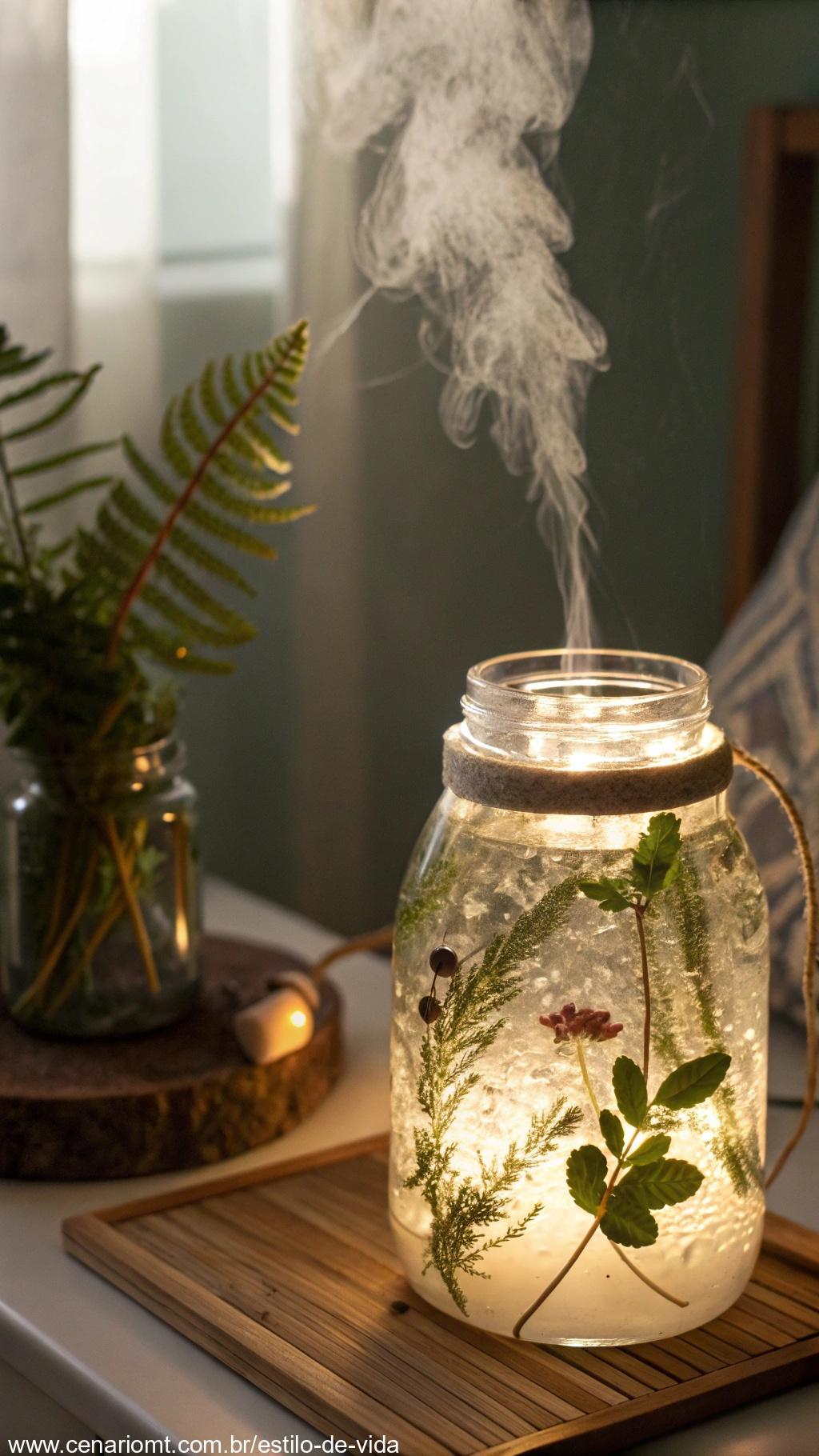 Luminária difusora com essência natural em frasco de vidro
