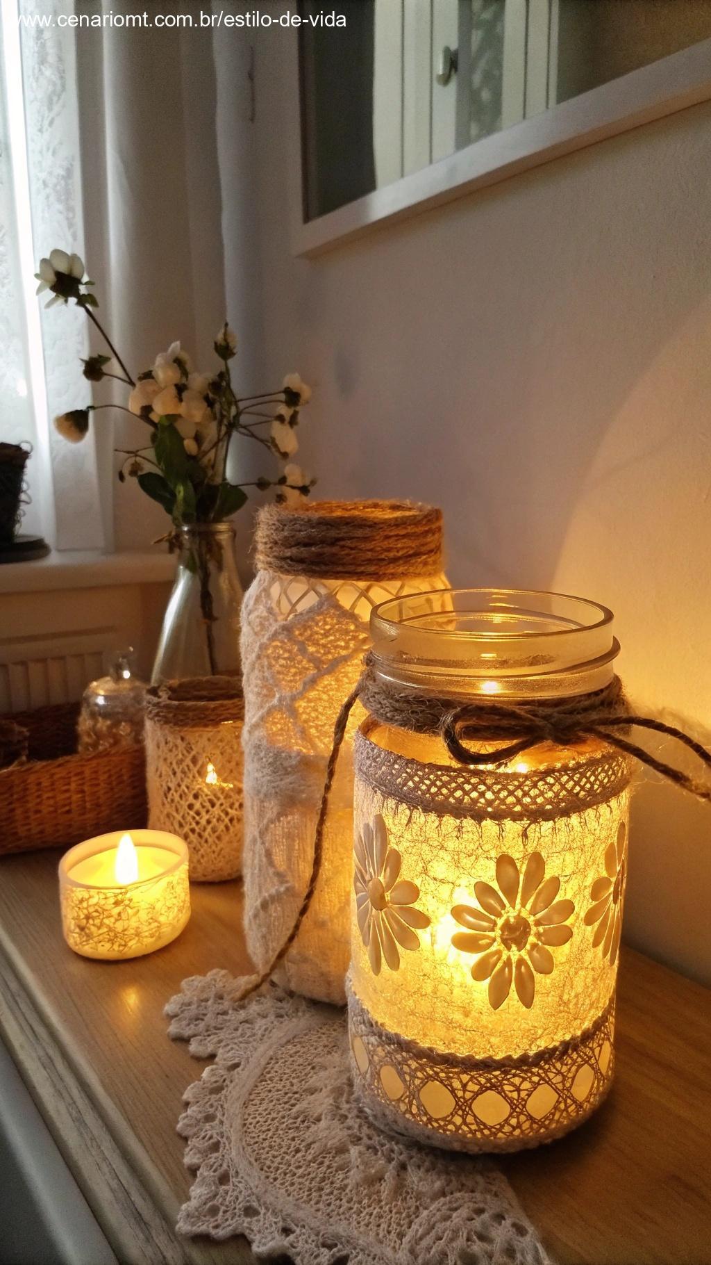 Luminárias feitas com potes e luzes de LED
