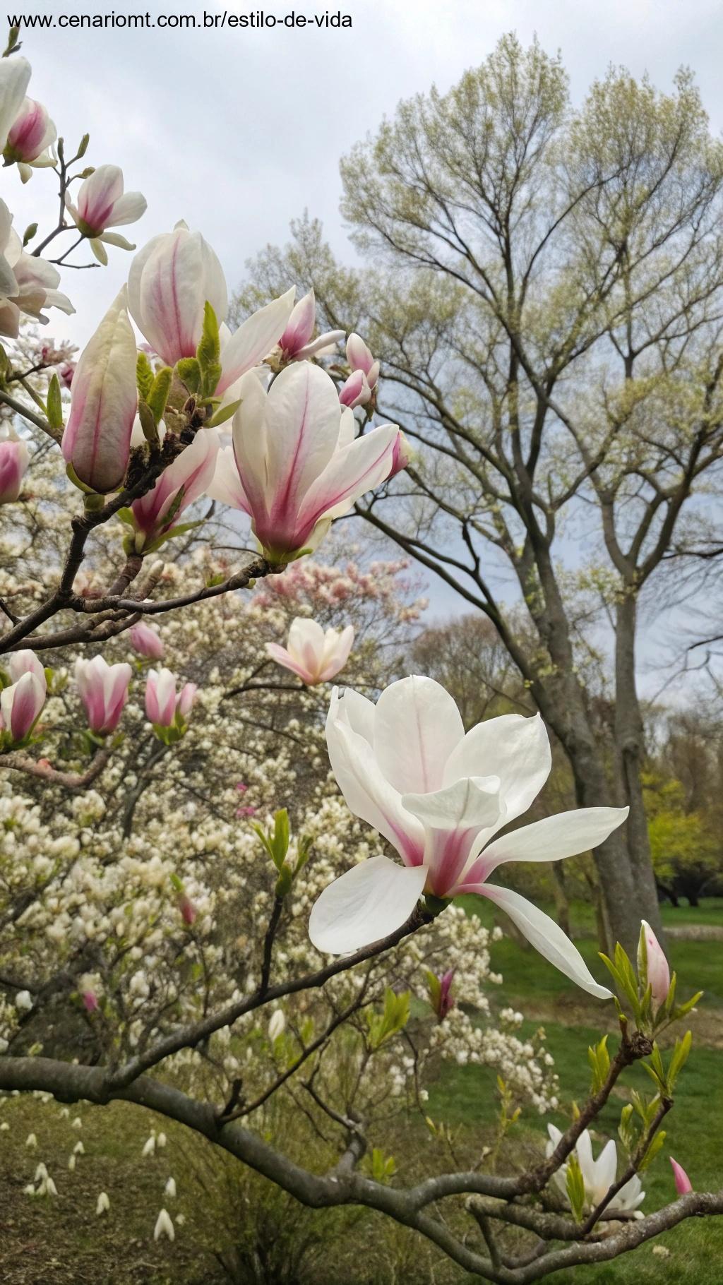 Magnólia em flor com pétalas grandes