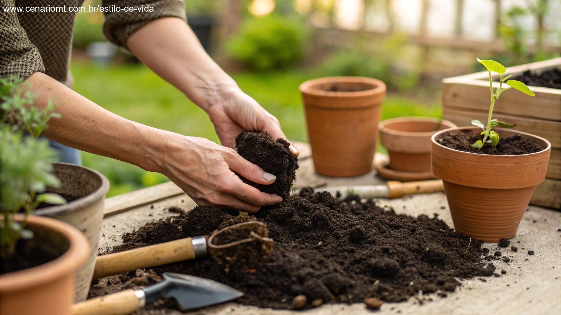 Melhoria da terra com composto orgânico para maior produtividade