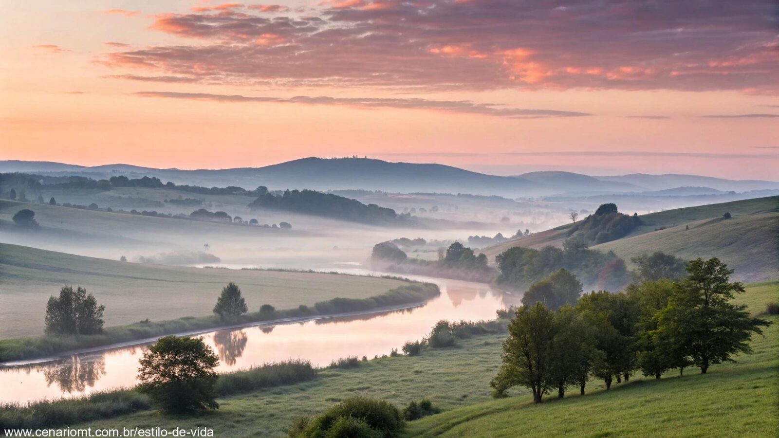 Imagem tranquila e inspiradora para dar as boas-vindas ao dia, com cores suaves e uma atmosfera calma, simbolizando um novo começo e energia positiva para a semana