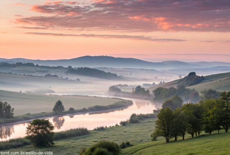 Imagem tranquila e inspiradora para dar as boas-vindas ao dia, com cores suaves e uma atmosfera calma, simbolizando um novo começo e energia positiva para a semana