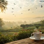 Paisagem serena de sábado de manhã com luz suave do amanhecer