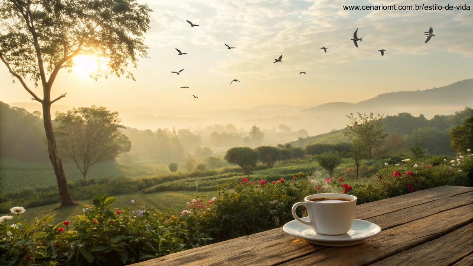 Paisagem serena de sábado de manhã com luz suave do amanhecer