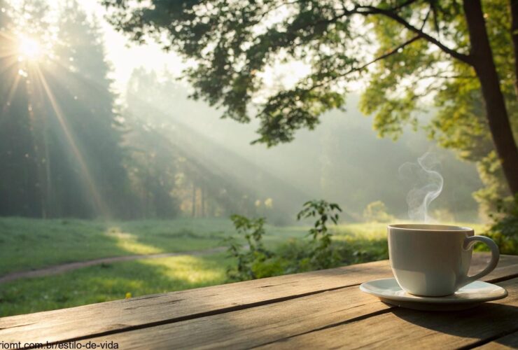 Imagem de uma manhã de sábado com luz suave e natureza tranquila, representando fé e esperança