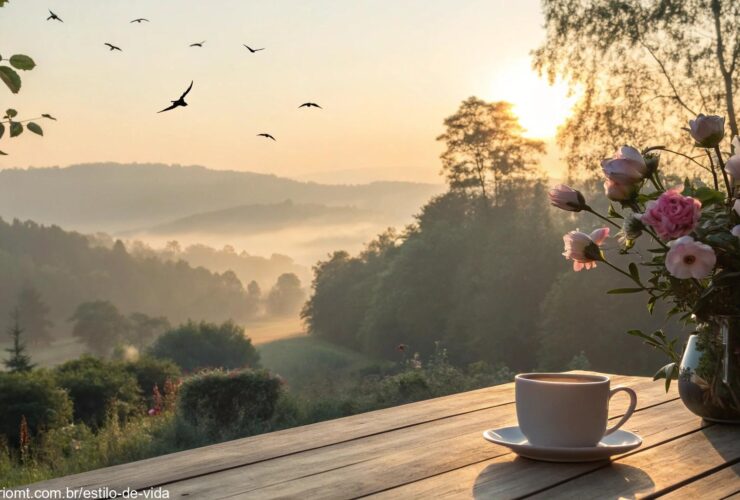 Cenário de bom dia para sexta-feira com luz suave do amanhecer e flores ao redor