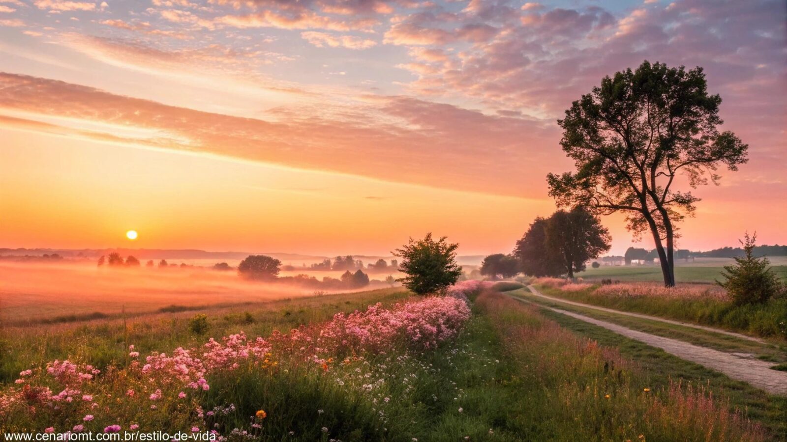 Imagem de uma manhã tranquila com o nascer do sol, representando o começo de um novo dia com cores suaves e ambiente sereno.