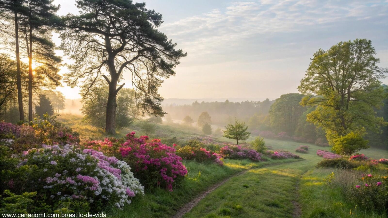 Paisagem tranquila ao amanhecer representando uma mensagem do dia com reflexão e inspiração para terça-feira