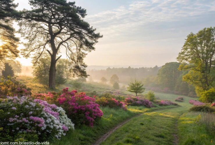 Paisagem tranquila ao amanhecer representando uma mensagem do dia com reflexão e inspiração para terça-feira