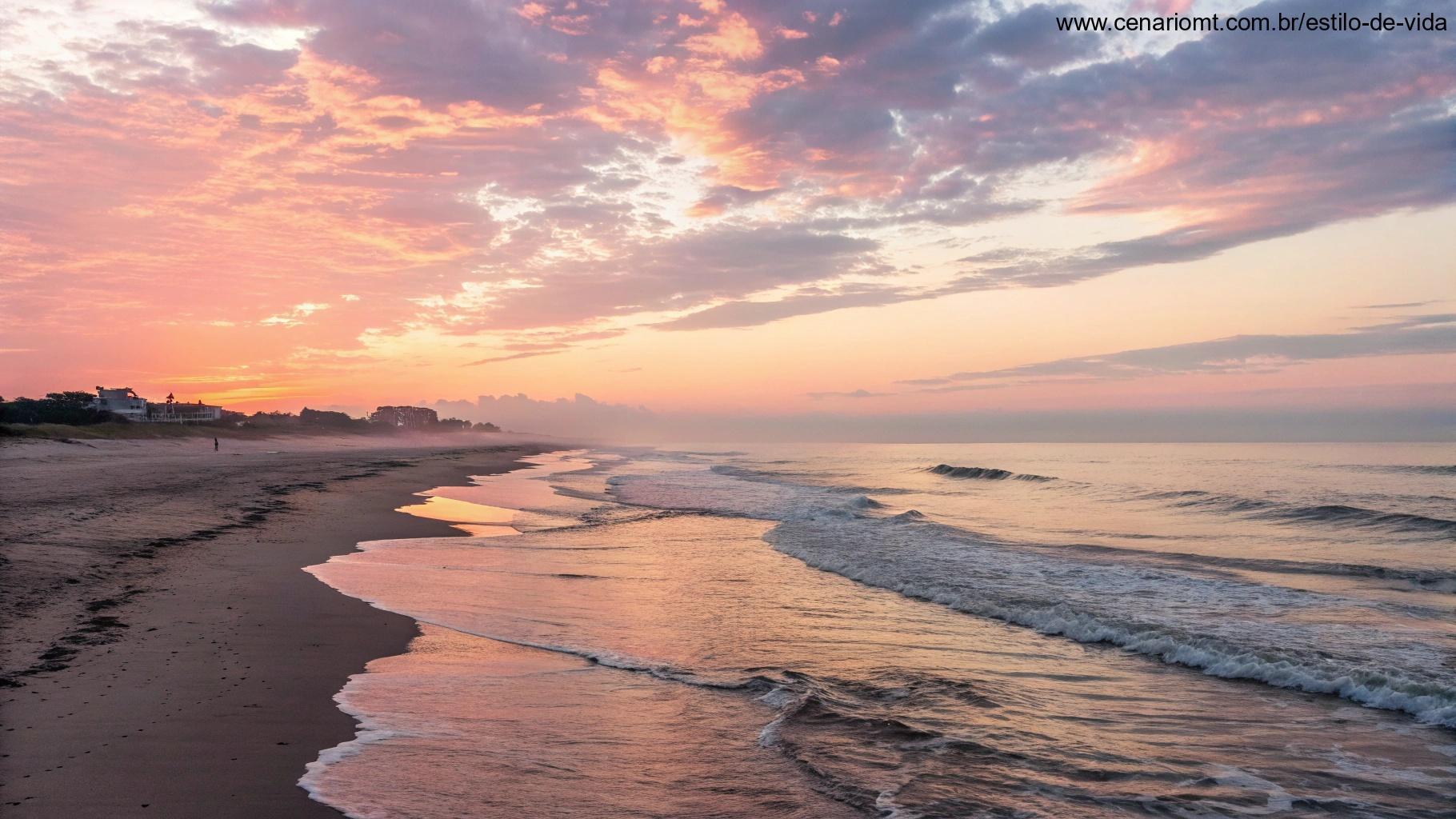 Caminho tranquilo na praia com o nascer do sol